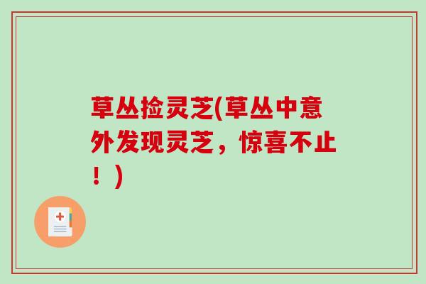 草丛捡灵芝(草丛中意外发现灵芝，惊喜不止！)