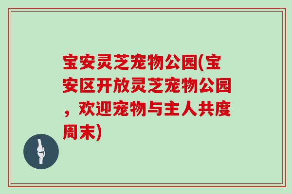 宝安灵芝宠物公园(宝安区开放灵芝宠物公园，欢迎宠物与主人共度周末)