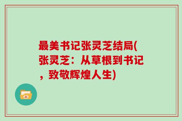 美书记张灵芝结局(张灵芝：从草根到书记，致敬辉煌人生)
