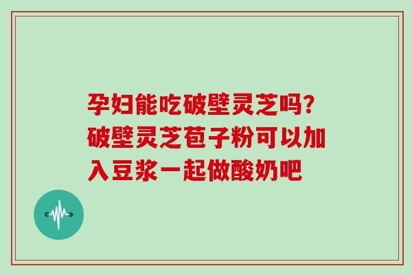 孕妇能吃破壁灵芝吗？破壁灵芝苞子粉可以加入豆浆一起做酸奶吧