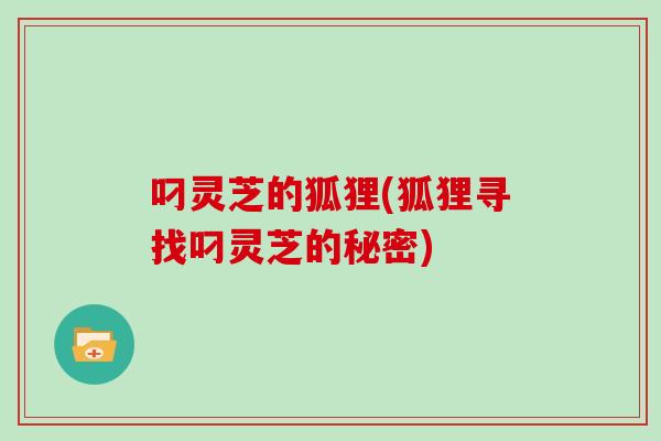 叼灵芝的狐狸(狐狸寻找叼灵芝的秘密)