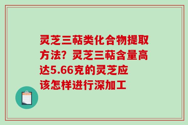灵芝三萜类化合物提取方法?灵芝三萜含量高达5.66克的灵芝应该怎样进行深加工 灵芝三萜类化合物提取方法?灵芝三萜含量高达5.66克的灵芝应该怎样进行深加工