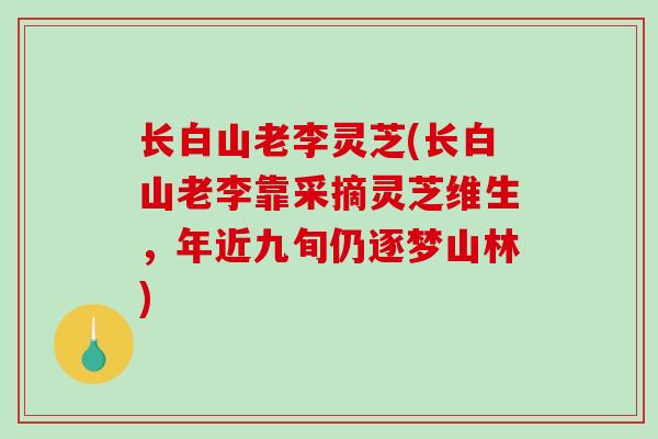 长白山老李灵芝(长白山老李靠采摘灵芝维生，年近九旬仍逐梦山林)