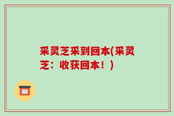 采灵芝采到回本(采灵芝：收获回本！)