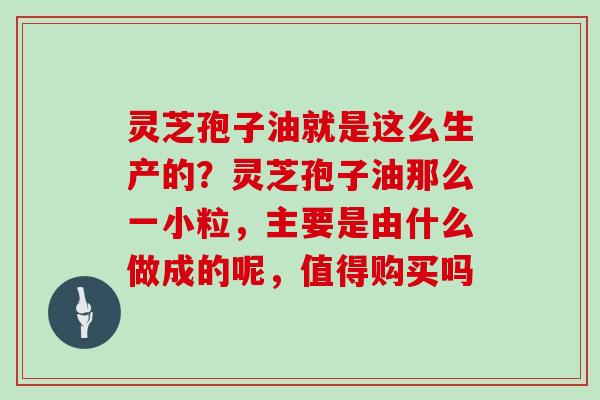 灵芝孢子油就是这么生产的?灵芝孢子油那么一小粒,主要是由什么做成的呢,值得购买吗 灵芝孢子油就是这么生产的?灵芝孢子油那么一小粒,主要是由什么做成的呢,值得购买吗