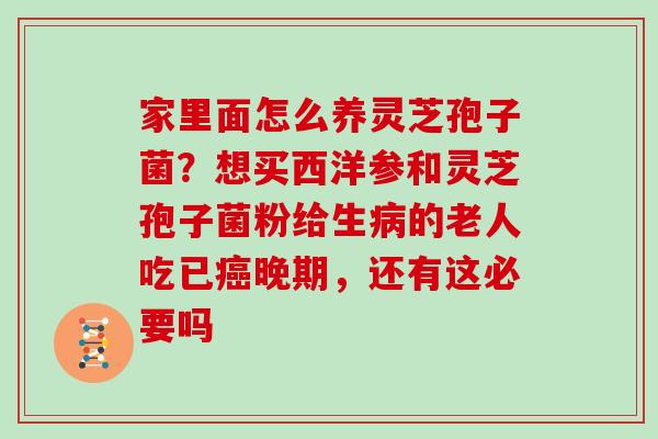 家里面怎么养灵芝孢子菌？想买西洋参和灵芝孢子菌粉给生的老人吃已晚期，还有这必要吗