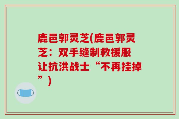 鹿邑郭灵芝(鹿邑郭灵芝：双手缝制救援服 让抗洪战士“不再挂掉”)