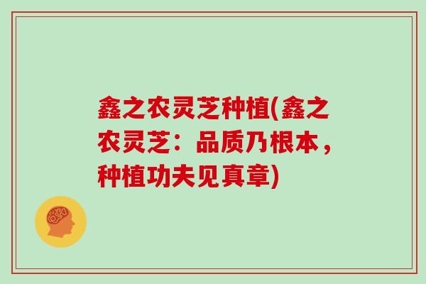 鑫之农灵芝种植(鑫之农灵芝：品质乃根本，种植功夫见真章)