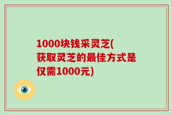 1000块钱采灵芝(获取灵芝的佳方式是仅需1000元)