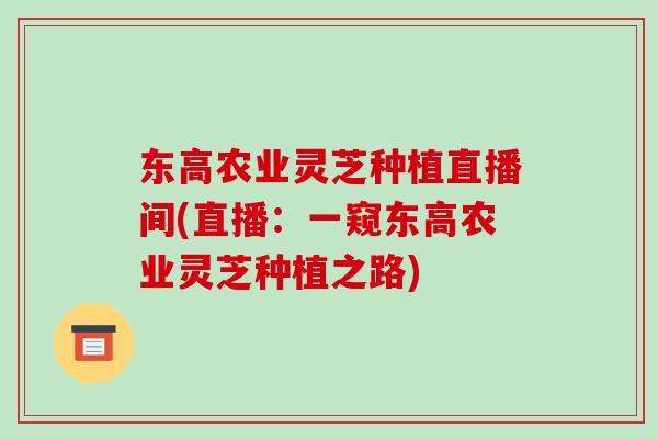 东高农业灵芝种植直播间(直播：一窥东高农业灵芝种植之路)