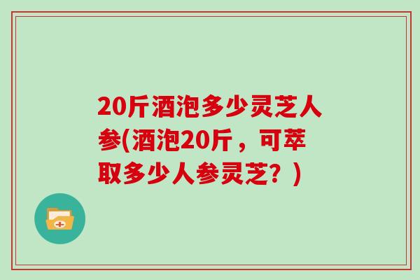 20斤酒泡多少灵芝人参(酒泡20斤，可萃取多少人参灵芝？)