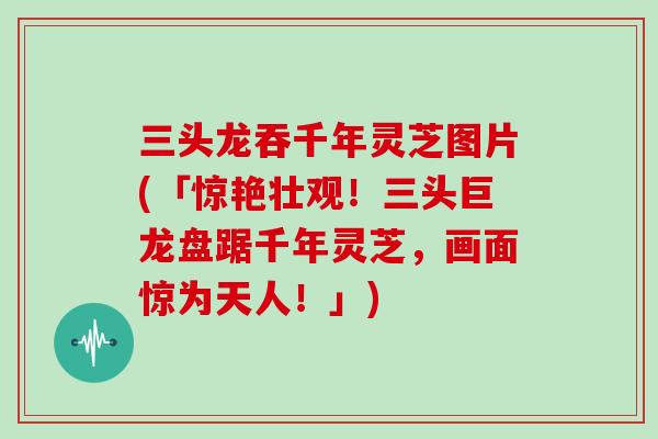 三头龙吞千年灵芝图片(「惊艳壮观！三头巨龙盘踞千年灵芝，画面惊为天人！」)