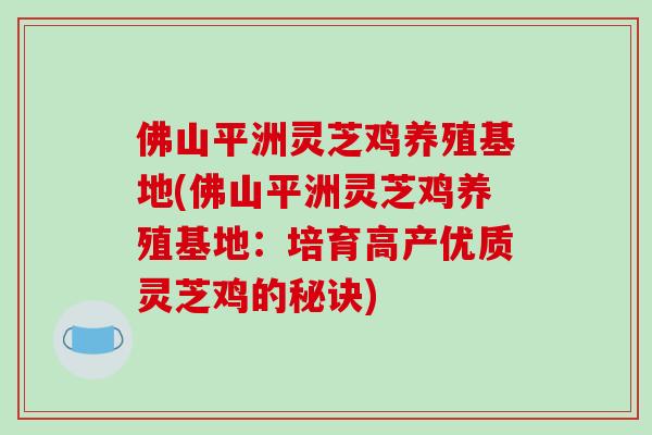 佛山平洲灵芝鸡养殖基地(佛山平洲灵芝鸡养殖基地：培育高产优质灵芝鸡的秘诀)