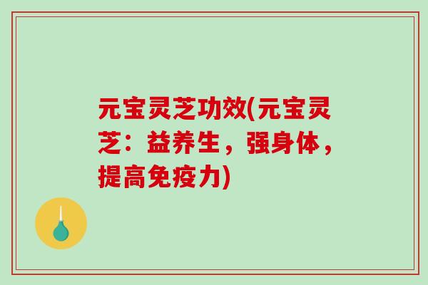 元宝灵芝功效(元宝灵芝：益养生，强身体，提高免疫力)