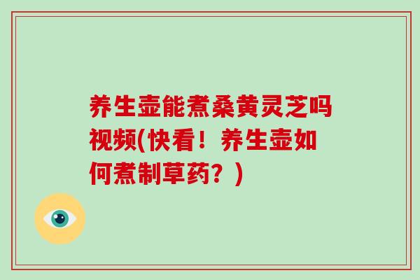 养生壶能煮桑黄灵芝吗视频(快看！养生壶如何煮制草药？)