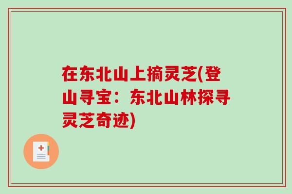 在东北山上摘灵芝(登山寻宝：东北山林探寻灵芝奇迹)