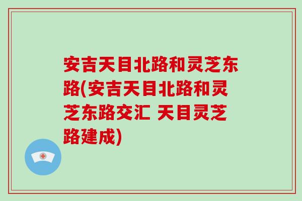 安吉天目北路和灵芝东路(安吉天目北路和灵芝东路交汇 天目灵芝路建成)