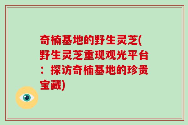奇楠基地的野生灵芝(野生灵芝重现观光平台：探访奇楠基地的珍贵宝藏)
