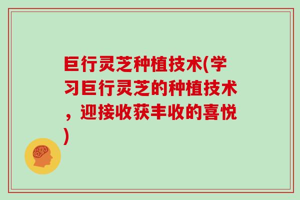巨行灵芝种植技术(学习巨行灵芝的种植技术,迎接收获丰收的喜悦) 巨行灵芝种植技术(学习巨行灵芝的种植技术,迎接收获丰收的喜悦)