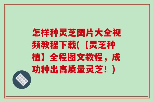 怎样种灵芝图片大全视频教程下载(【灵芝种植】全程图文教程,成功种出高质量灵芝!) 怎样种灵芝图片大全视频教程下载(【灵芝种植】全程图文教程,成功种出高质量灵芝!)