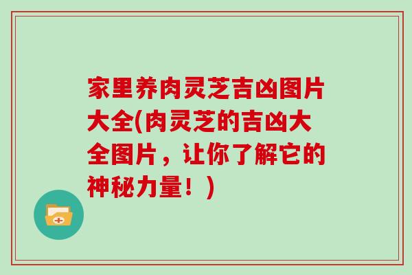 家里养肉灵芝吉凶图片大全(肉灵芝的吉凶大全图片,让你了解它的神秘力量!) 家里养肉灵芝吉凶图片大全(肉灵芝的吉凶大全图片,让你了解它的神秘力量!)