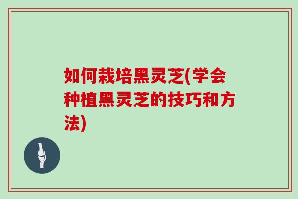 如何栽培黑灵芝(学会种植黑灵芝的技巧和方法)