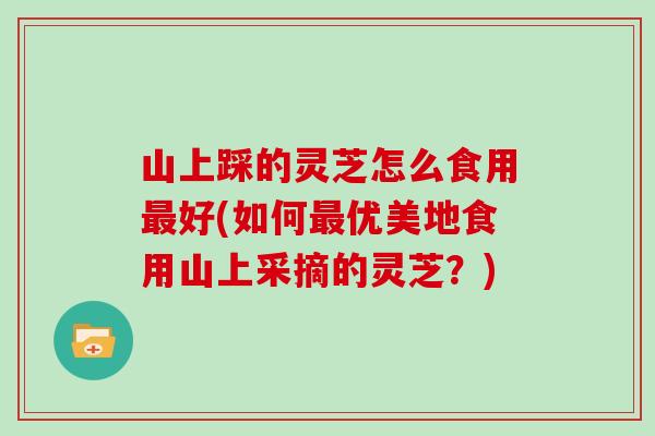 山上踩的灵芝怎么食用好(如何优美地食用山上采摘的灵芝?) 山上踩的灵芝怎么食用好(如何优美地食用山上采摘的灵芝?)