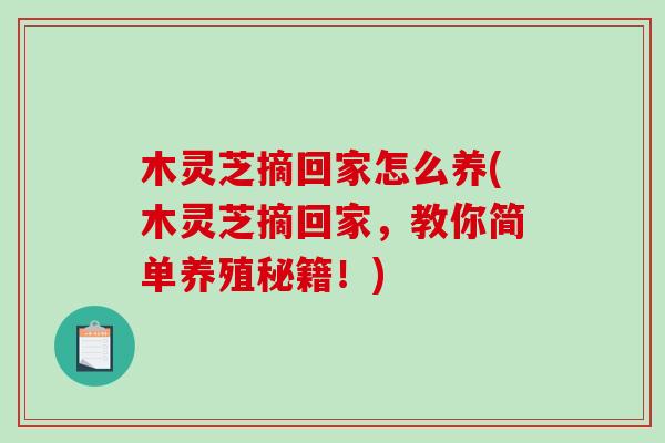 木灵芝摘回家怎么养(木灵芝摘回家，教你简单养殖秘籍！)