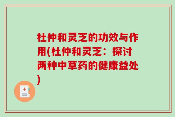 杜仲和灵芝的功效与作用(杜仲和灵芝:探讨两种中草药的健康益处) 杜仲和灵芝的功效与作用(杜仲和灵芝:探讨两种中草药的健康益处)