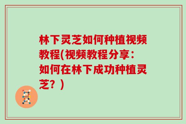 林下灵芝如何种植视频教程(视频教程分享：如何在林下成功种植灵芝？)
