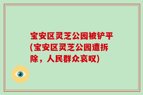宝安区灵芝公园被铲平(宝安区灵芝公园遭拆除，人民群众哀叹)