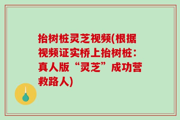 抬树桩灵芝视频(根据视频证实桥上抬树桩:真人版“灵芝”成功营救路人) 抬树桩灵芝视频(根据视频证实桥上抬树桩:真人版“灵芝”成功营救路人)