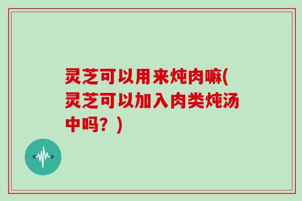灵芝可以用来炖肉嘛(灵芝可以加入肉类炖汤中吗？)