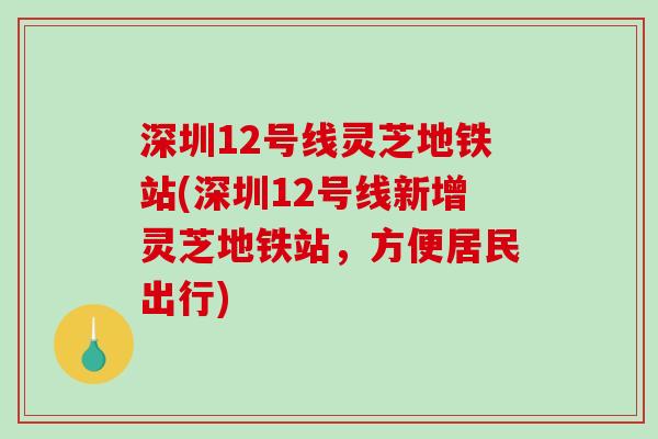 深圳12号线灵芝地铁站(深圳12号线新增灵芝地铁站，方便居民出行)