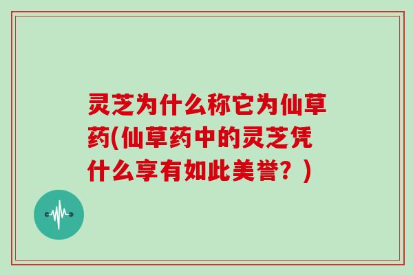 灵芝为什么称它为仙草药(仙草药中的灵芝凭什么享有如此美誉？)
