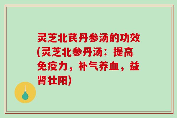 灵芝北芪丹参汤的功效(灵芝北参丹汤:提高免疫力,,益壮阳) 灵芝北芪丹参汤的功效(灵芝北参丹汤:提高免疫力,,益壮阳)