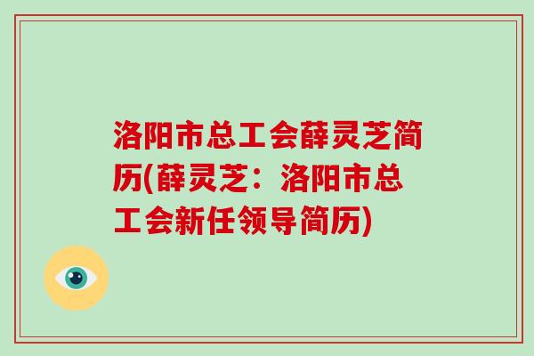 洛阳市总工会薛灵芝简历(薛灵芝:洛阳市总工会新任领导简历) 洛阳市总工会薛灵芝简历(薛灵芝:洛阳市总工会新任领导简历)