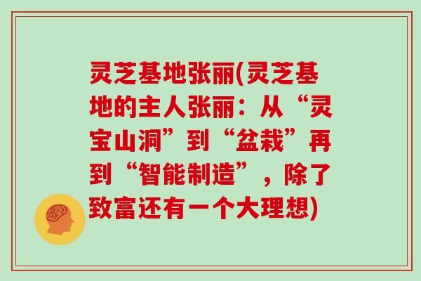 灵芝基地张丽(灵芝基地的主人张丽：从“灵宝山洞”到“盆栽”再到“智能制造”，除了致富还有一个大理想)