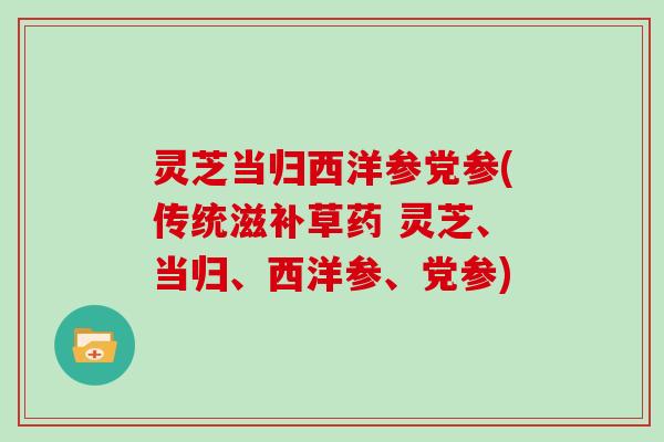 灵芝当归西洋参党参(传统滋补草药 灵芝、当归、西洋参、党参) 灵芝当归西洋参党参(传统滋补草药 灵芝、当归、西洋参、党参)