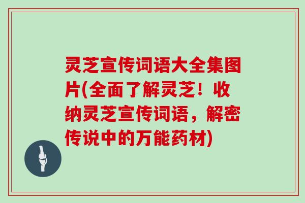 灵芝宣传词语大全集图片(全面了解灵芝！收纳灵芝宣传词语，解密传说中的万能药材)
