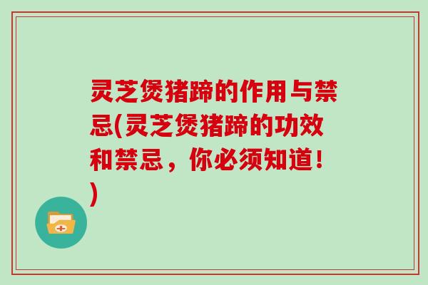 灵芝煲猪蹄的作用与禁忌(灵芝煲猪蹄的功效和禁忌，你必须知道！)