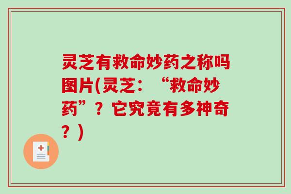 灵芝有救命妙药之称吗图片(灵芝：“救命妙药”？它究竟有多神奇？)