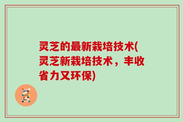 灵芝的新栽培技术(灵芝新栽培技术，丰收省力又环保)