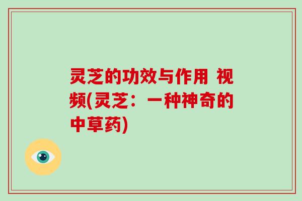 灵芝的功效与作用 视频(灵芝:一种神奇的中草药) 灵芝的功效与作用 视频(灵芝:一种神奇的中草药)
