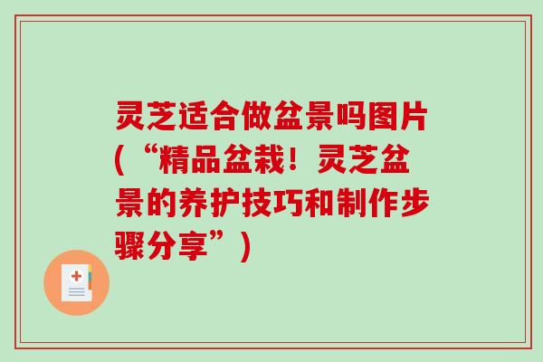 灵芝适合做盆景吗图片(“精品盆栽!灵芝盆景的养护技巧和制作步骤分享”) 灵芝适合做盆景吗图片(“精品盆栽!灵芝盆景的养护技巧和制作步骤分享”)