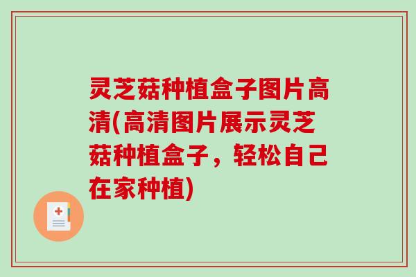灵芝菇种植盒子图片高清(高清图片展示灵芝菇种植盒子,轻松自己在家种植) 灵芝菇种植盒子图片高清(高清图片展示灵芝菇种植盒子,轻松自己在家种植)
