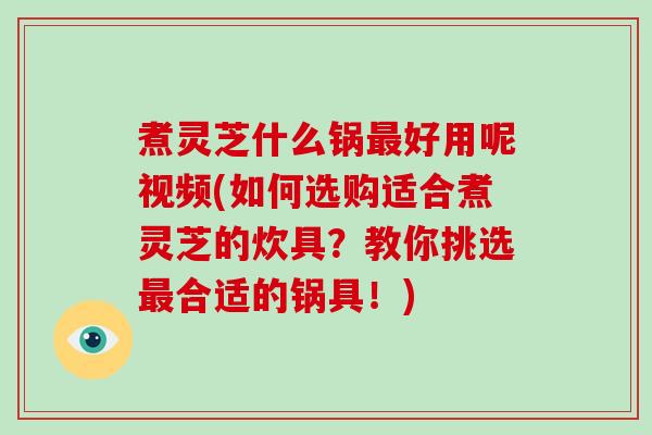 煮灵芝什么锅好用呢视频(如何选购适合煮灵芝的炊具？教你挑选合适的锅具！)
