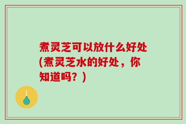 煮灵芝可以放什么好处(煮灵芝水的好处,你知道吗?) 煮灵芝可以放什么好处(煮灵芝水的好处,你知道吗?)