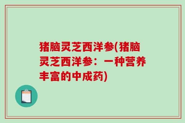 猪脑灵芝西洋参(猪脑灵芝西洋参:一种营养丰富的中成药) 猪脑灵芝西洋参(猪脑灵芝西洋参:一种营养丰富的中成药)