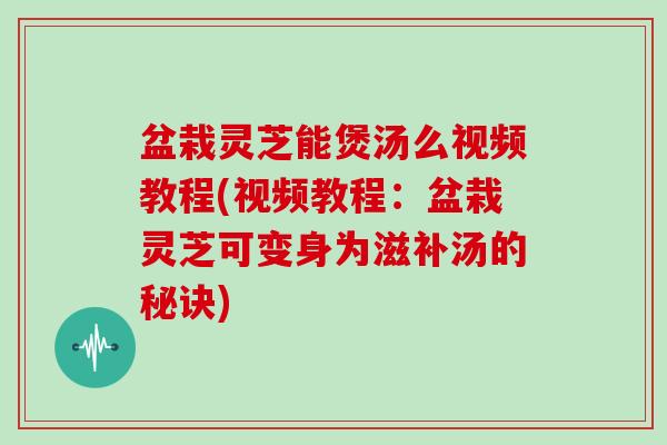 盆栽灵芝能煲汤么视频教程(视频教程：盆栽灵芝可变身为滋补汤的秘诀)